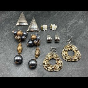 CLIP-ON Women’s Vintage Bundle 5x pairs earrings silver gold cloisonné